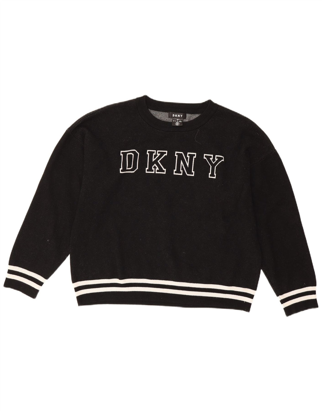 Dkny Dame Oversized Graphic Sweatshirt Jumper UK 16 Large Black Viscose