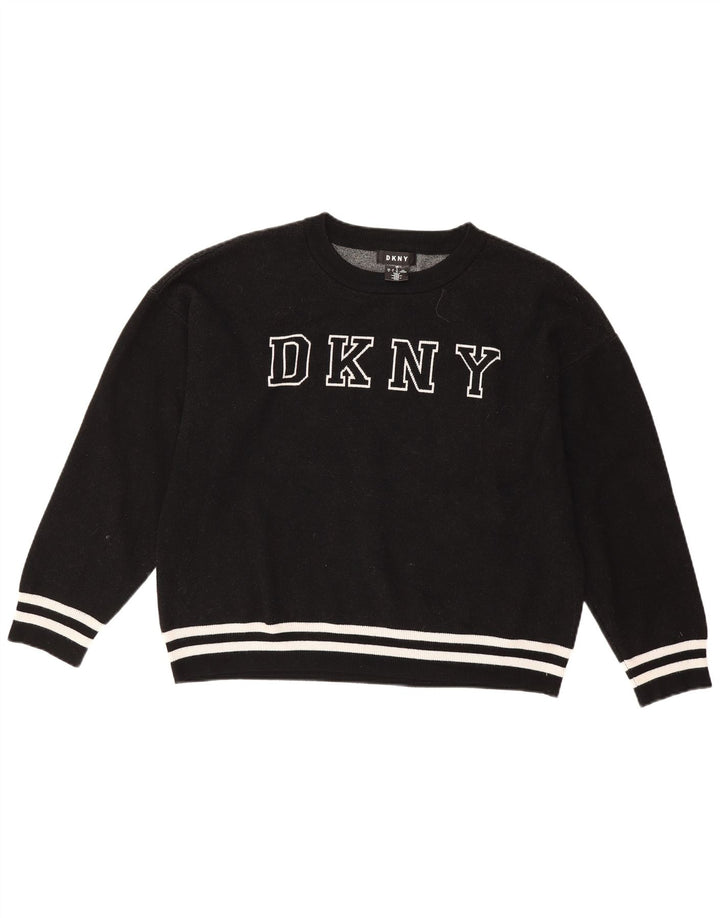 Dkny Dame Oversized Graphic Sweatshirt Jumper UK 16 Large Black Viscose