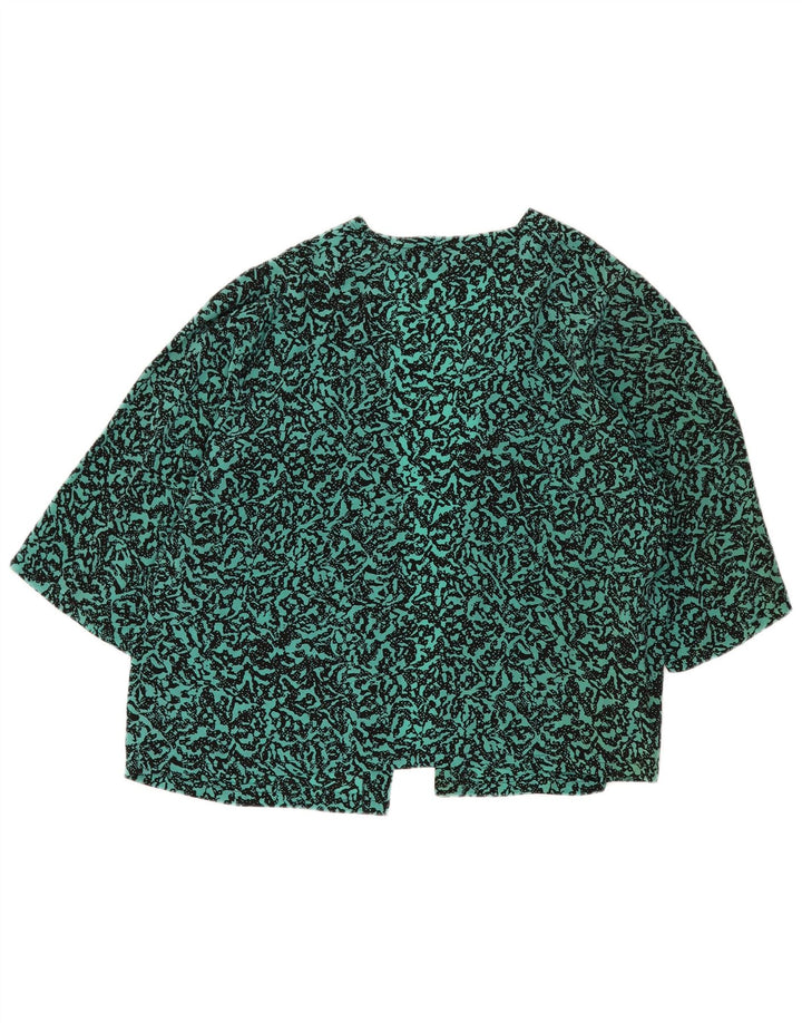 Vintage kvinders abstrakt mønster 3/4 ærmet Bolero Top UK 16 Large Green