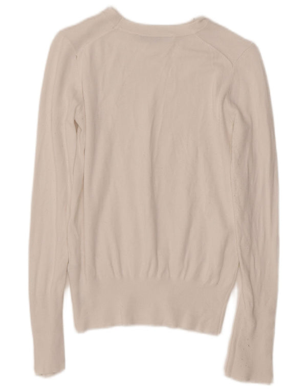 ZARA Dame Boat Neck Jumper Sweater UK 10 Small White Viscose