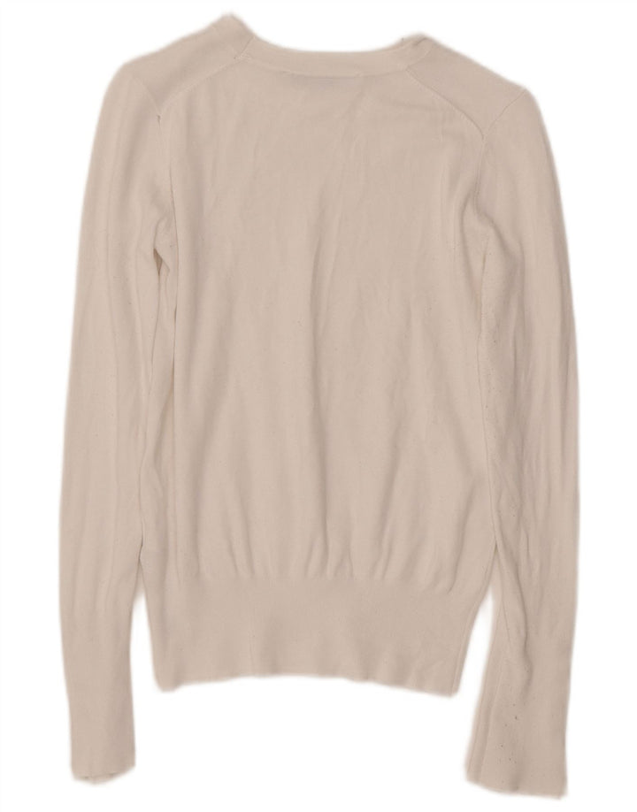 ZARA Dame Boat Neck Jumper Sweater UK 10 Small White Viscose