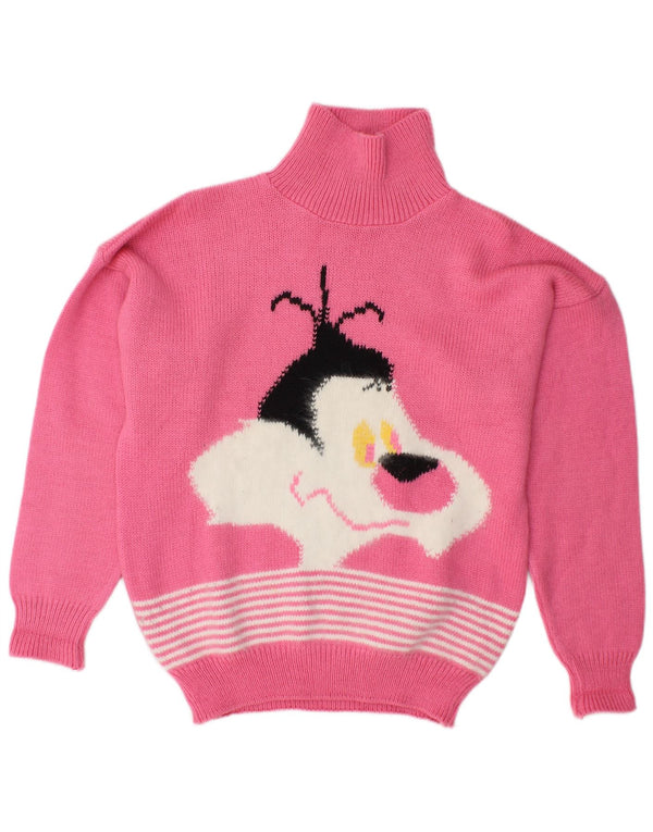 CAPUA Dame grafisk rullehals sweater UK 16 Stor lyserød stribet