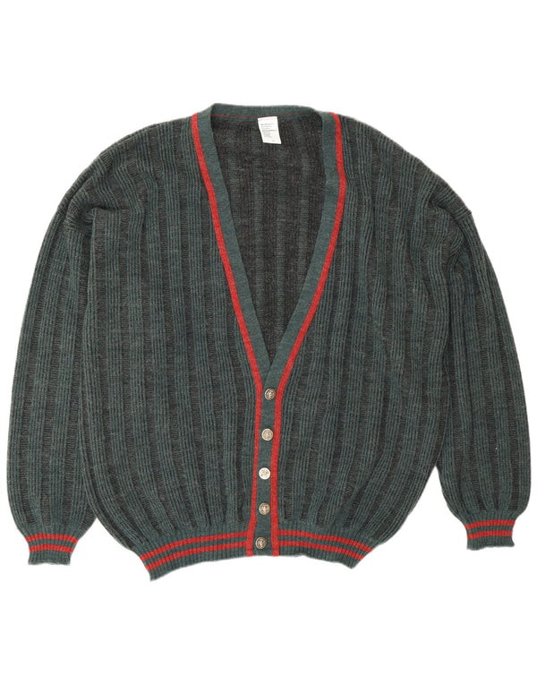 VINTAGE Herre cardigan sweater IT 58 3XL Grøn Stribet polyakryl