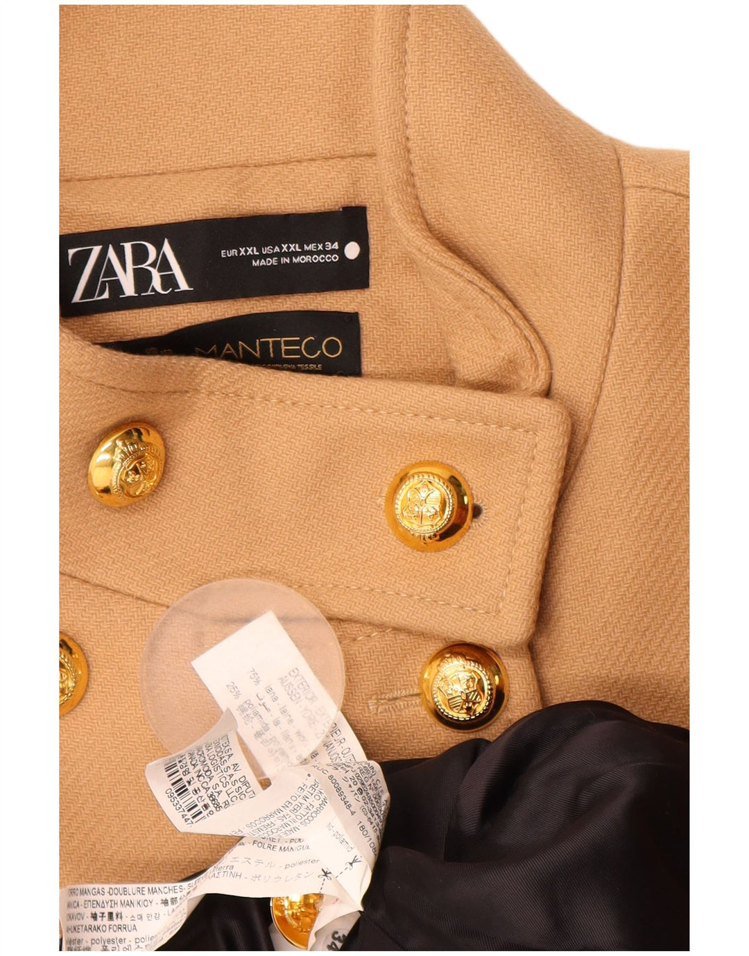 Zara Womens Pea Coat UK 20 2XL Beige Uld