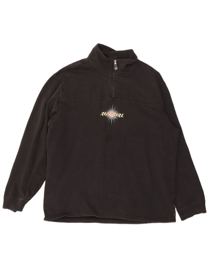 RIP CURL Herre Grafisk Zip Neck Sweatshirt Jumper Stor Sort Bomuld
