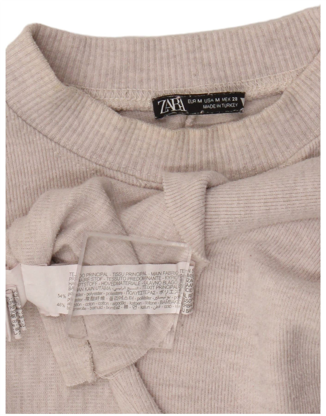 Zara Womens Crop Top Langærmet UK 14 Medium Beige Polyester