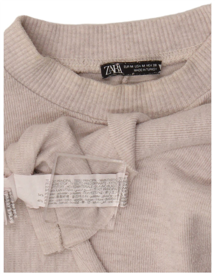 Zara Womens Crop Top Langærmet UK 14 Medium Beige Polyester