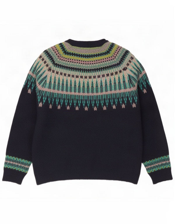 Weird Fish Dame Boat Neck Jumper Sweater UK 12 Medium Navy Blue Fair Isle