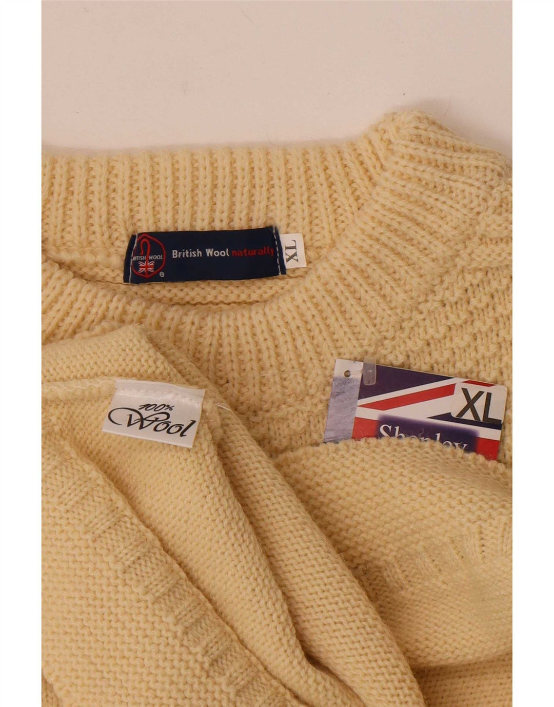 Vintage Herre Boat Neck Jumper Sweater XL Off White Uld
