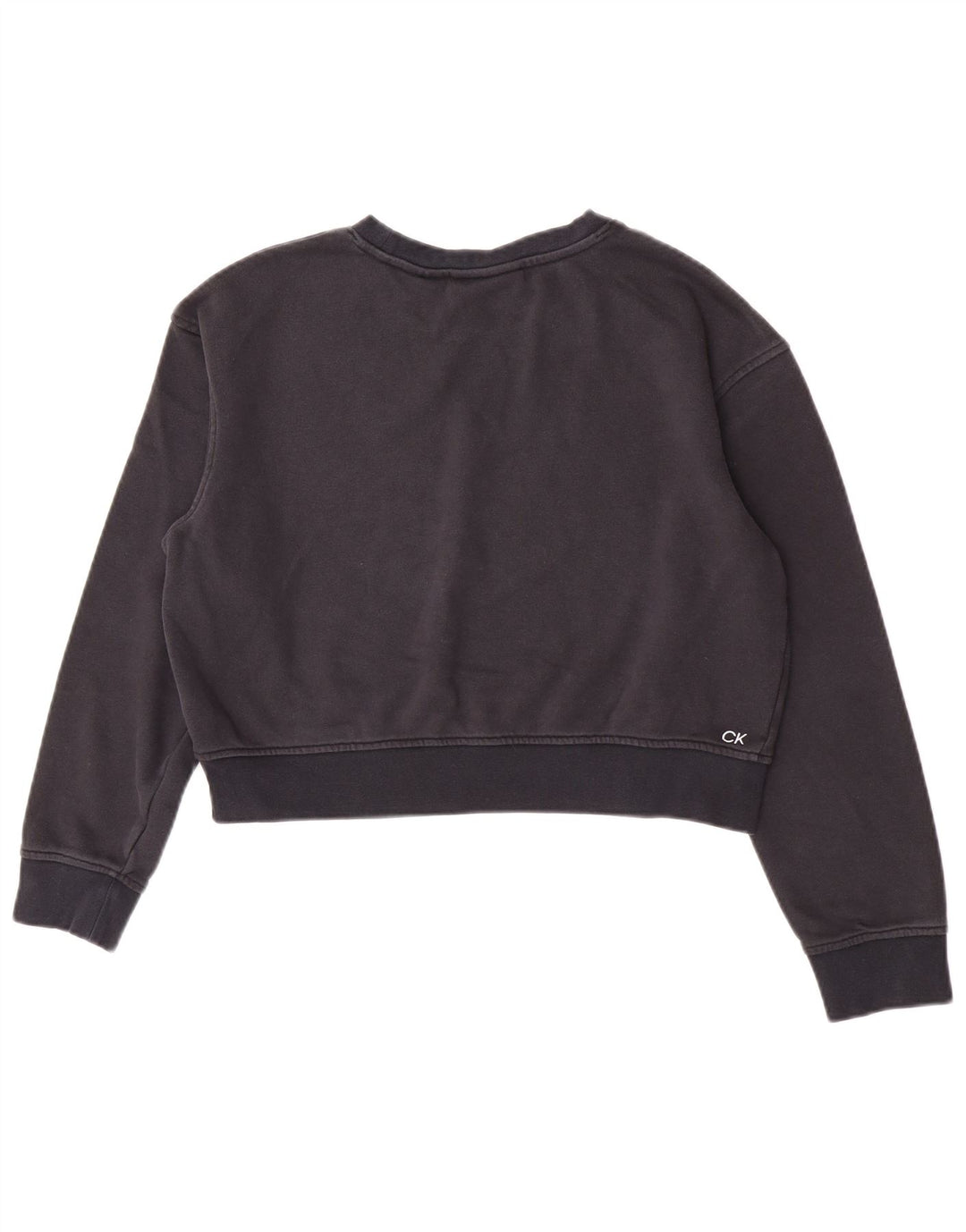 Calvin Klein Womens Graphic Crop Sweatshirt Jumper UK 14 Medium Navy Blue