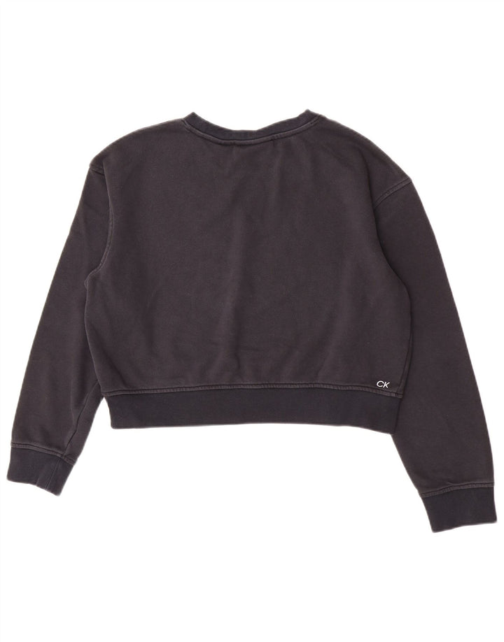 Calvin Klein Womens Graphic Crop Sweatshirt Jumper UK 14 Medium Navy Blue