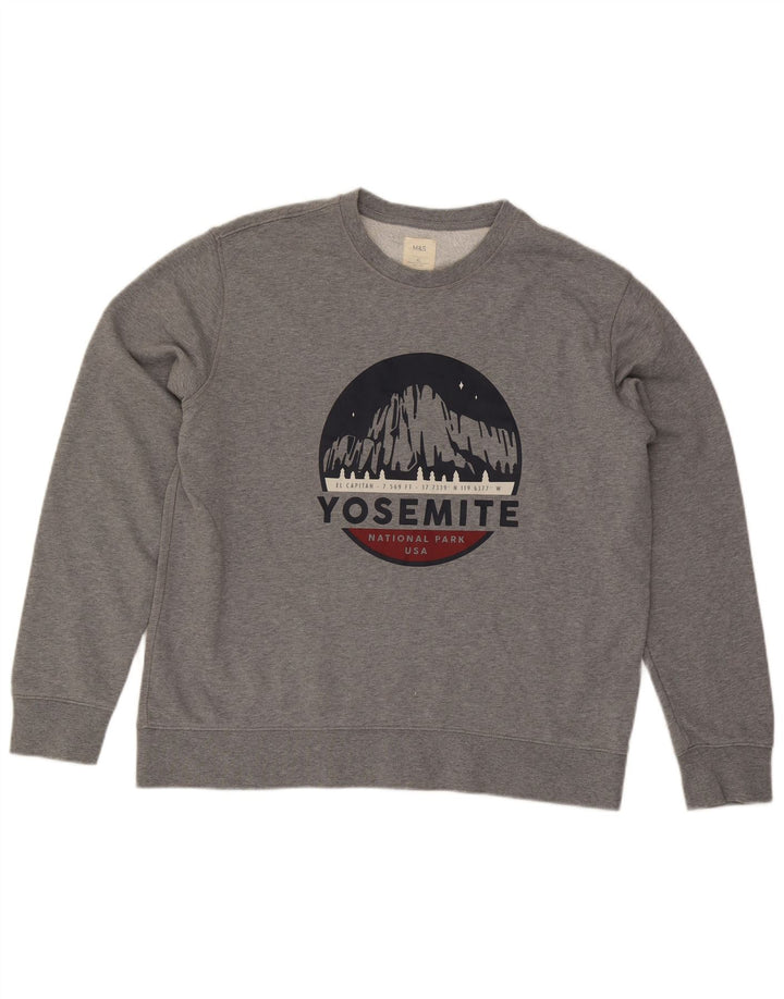 Marks & Spencer Herre Grafisk Sweatshirt Jumper XL Grå Bomuld