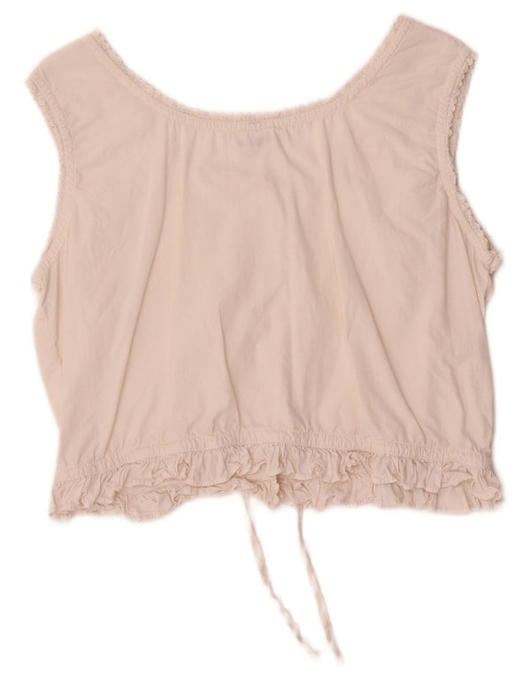 Vintage Womens Sleeveless Crop Top UK 14 Medium White Floral Cotton