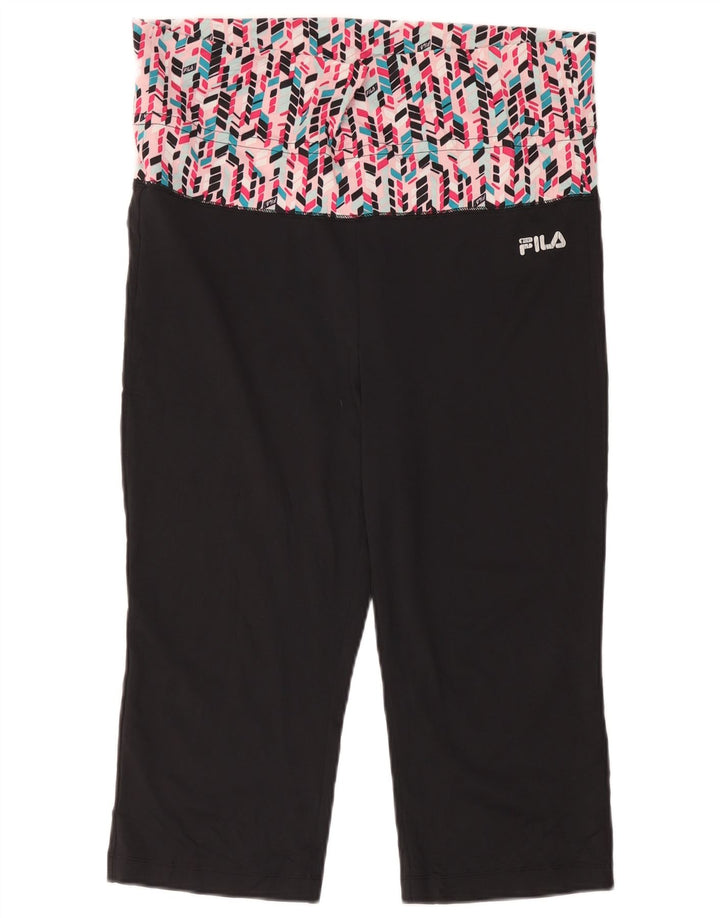 Fila Dame Capri Leggings UK 16 Large Sort Geometrisk Polyester