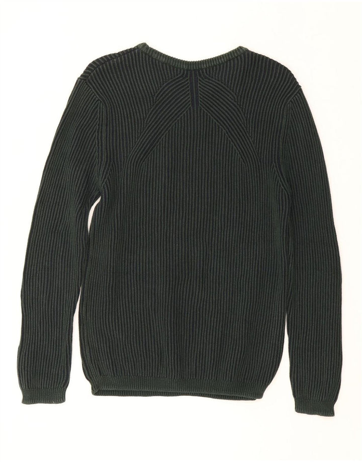 ZARA Mens Boat Neck Jumper Sweater Medium Green Cotton