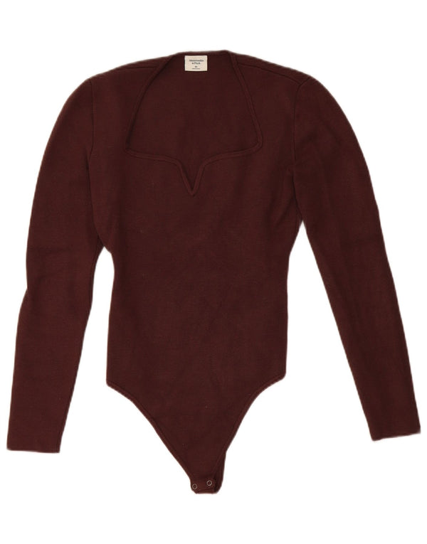 Abercrombie & Fitch langærmet bodysuit til kvinder UK 4 XS brun viskose