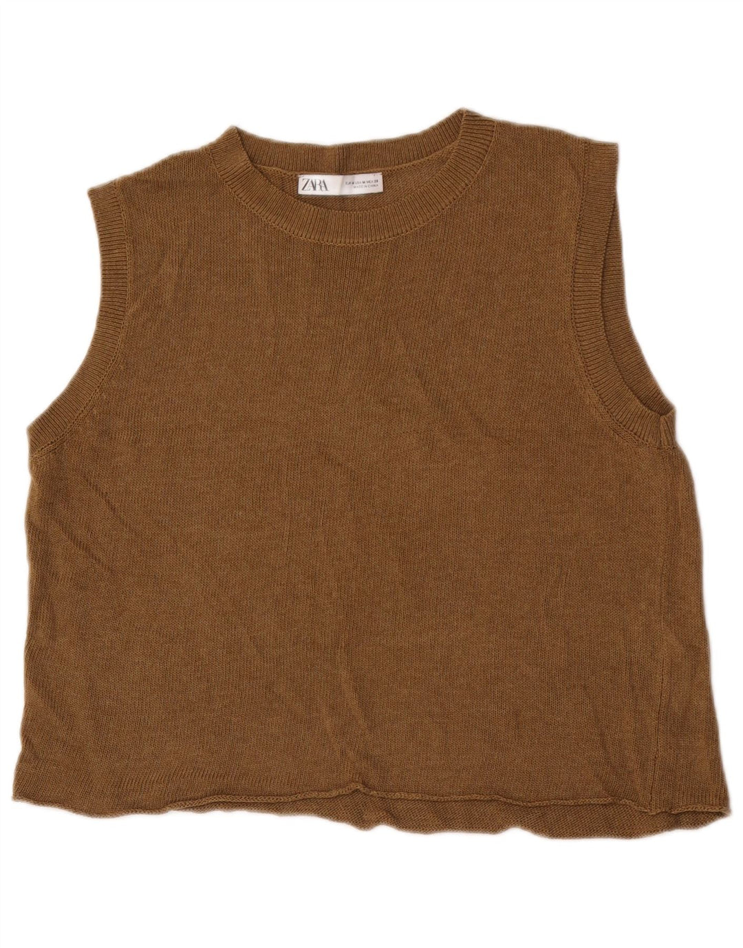 Zara Womens Crop Vest Top UK 14 Medium Brun Akryl