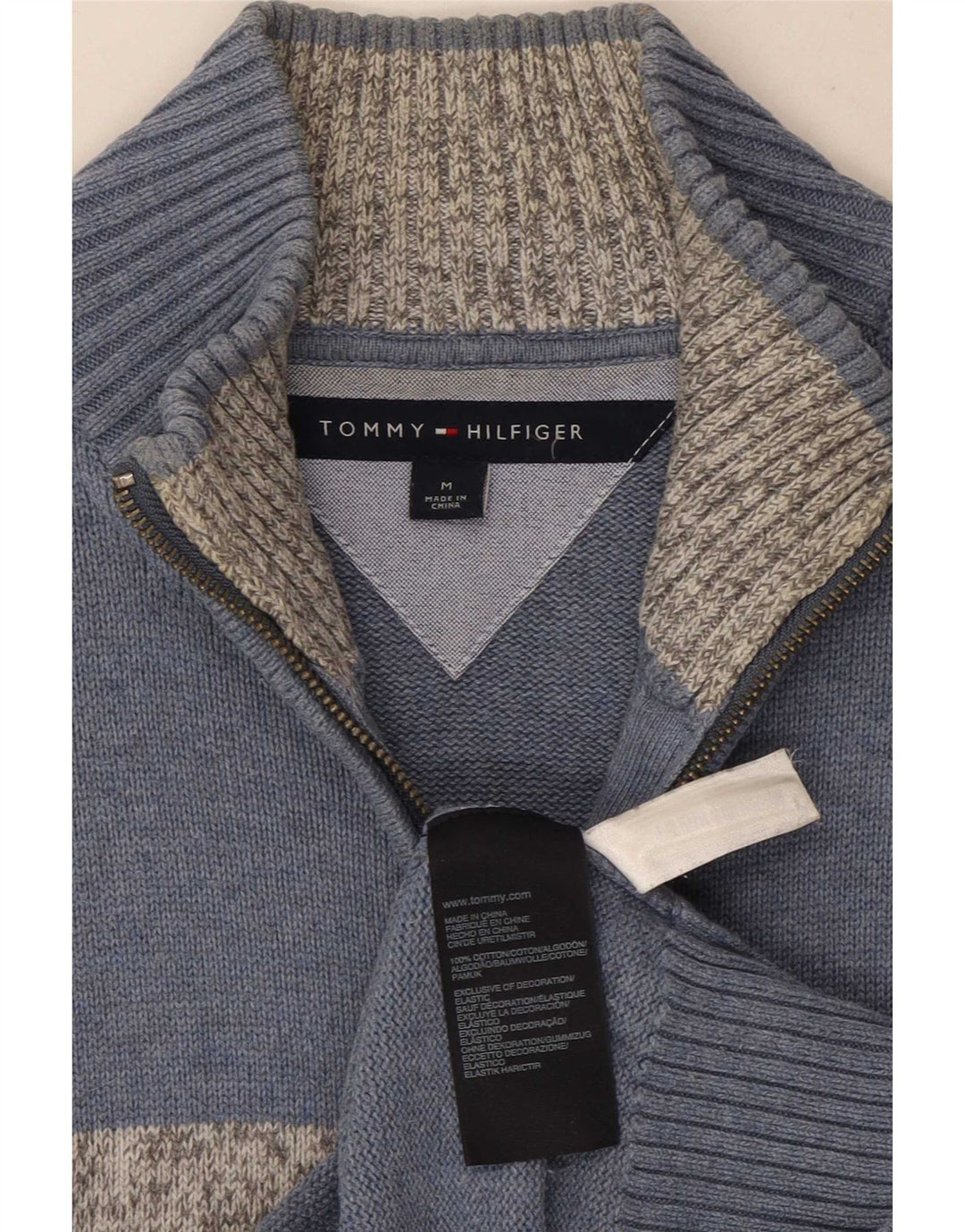 Tommy Hilfiger Herre Cardigan Sweater Medium Blue Colourblock Bomuld