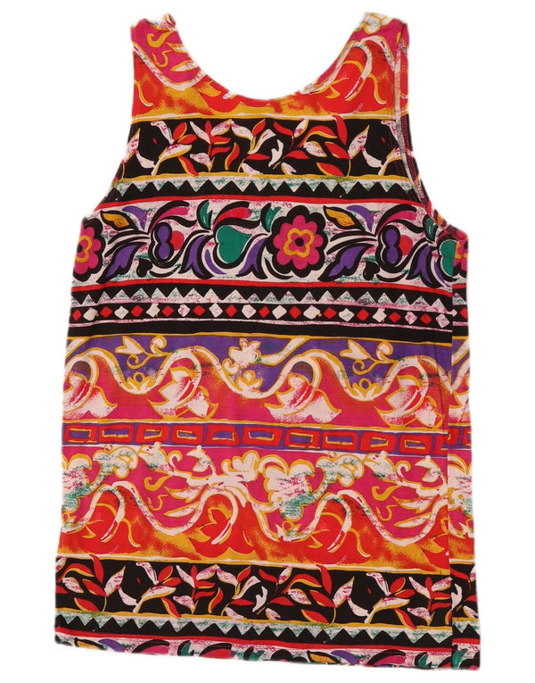 Vintage Damevest Top UK 14 Large Multicolored Floral Bomuld Retro