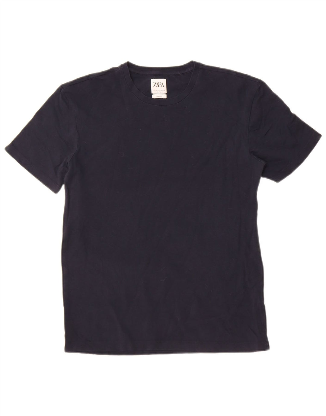 Zara Herre Slim Fit T-Shirt Top Medium Navyblå Bomuld