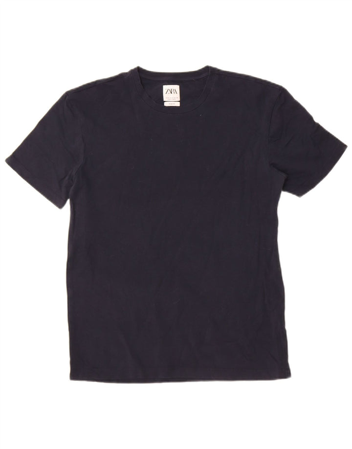 Zara Herre Slim Fit T-Shirt Top Medium Navyblå Bomuld