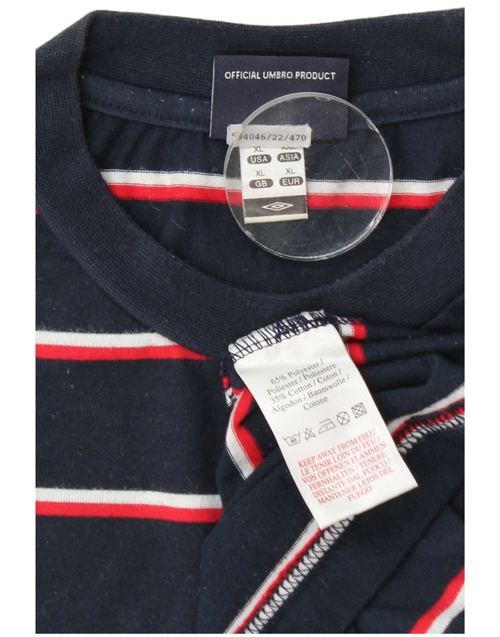 Umbro Herre T-Shirt Top XL Marineblå Stribet Polyester