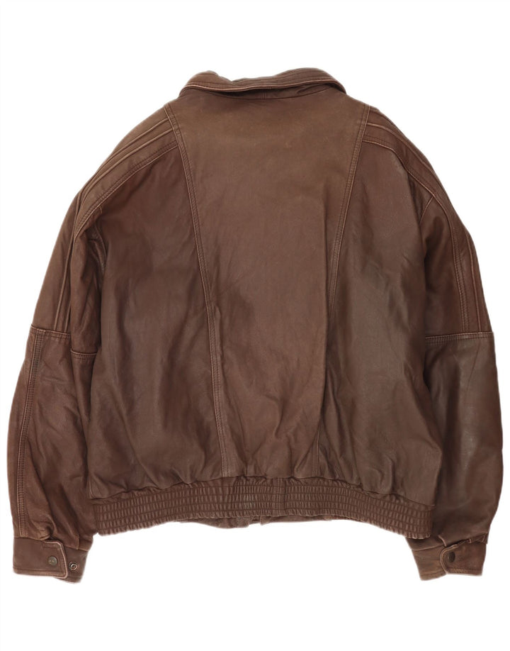 Vintage Herre Loose Fit Læderjakke IT 50 Stor Brun Læder