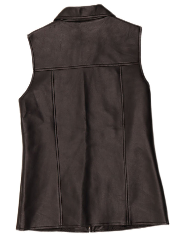 Vintage Dame Læder Gilet UK 10 Small Black