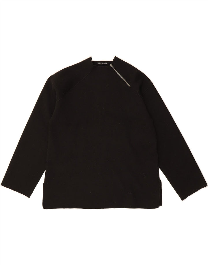 ZARA Womens Zip Neck Jumper Sweater UK 16 Large Black Polyester Vintage Zara and Second-Hand Zara from Messina Hembry 