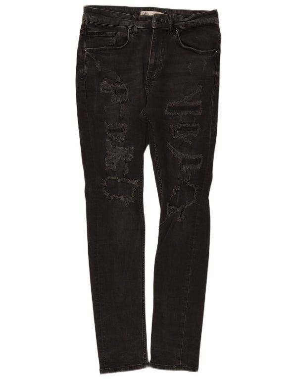 Zara Herre Distressed Skinny Jeans EU 40 Medium W31 L30 Sort Bomuld