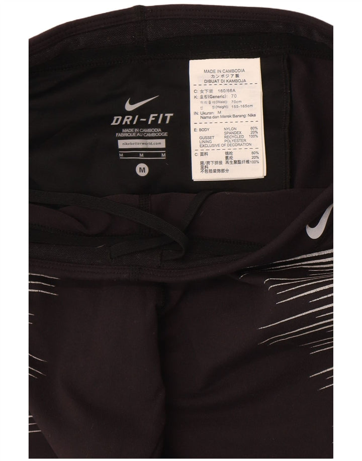 Nike Dame Dri Fit Leggings UK 12 Medium Sort Stribet Nylon