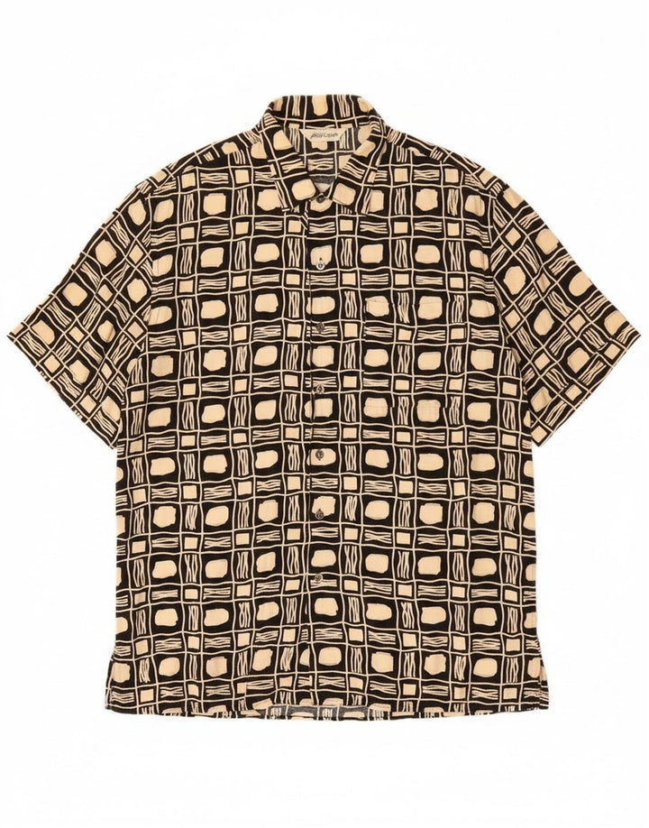 Vintage Kortærmet Herreskjorte Stor Sort Geometrisk