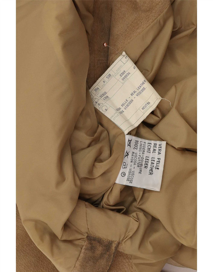 Vintage Dame 3-knaps Ruskind Blazer Jacket IT 44 Medium Beige Læder