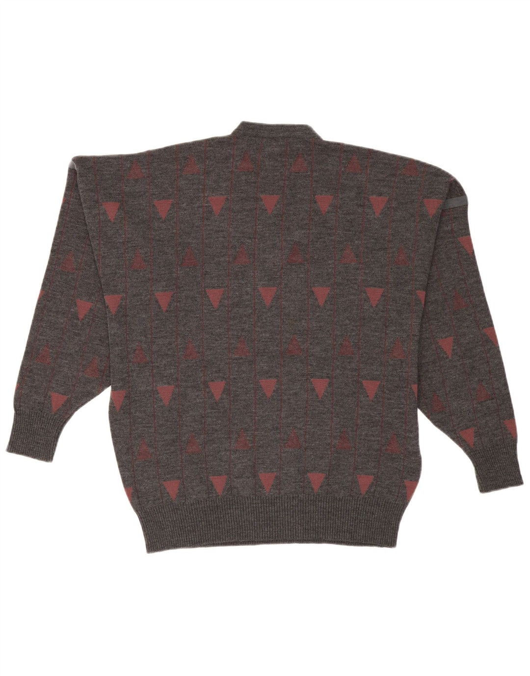 PIERRE SANGAN Mens V-Neck Jumper Sweater Large Grey Geometric Acrylic
