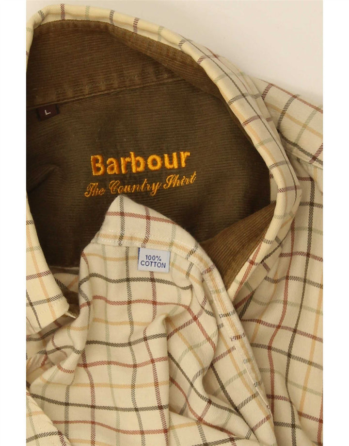 Barbour herre flannelskjorte stor beige ternet bomuld