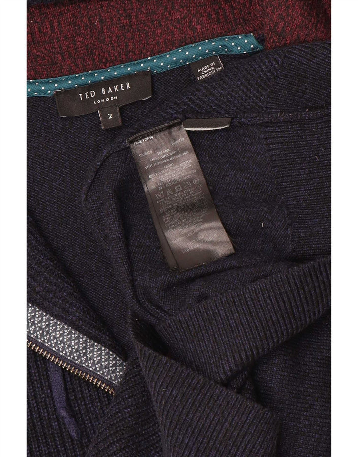 Ted Baker Herre Hooded Cardigan Sweater med fuld lynlås størrelse 2 Small Navy Blue