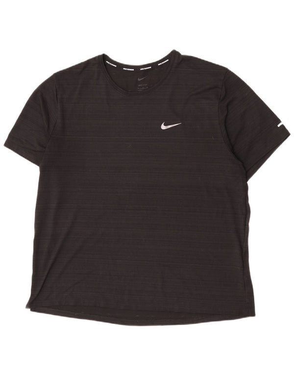 Nike Dame Dri Fit T-Shirt Top UK 18 XL Sort Stribet Polyester
