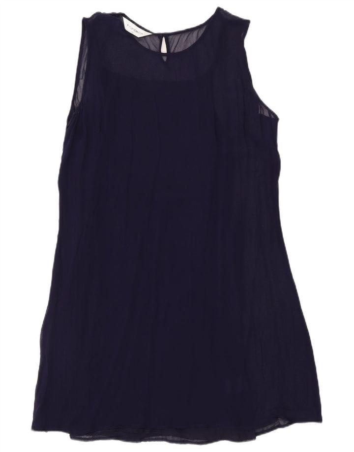 Topshop Dame Ærmeløs Shift Dress UK 12 Medium Navy Blue Viscose