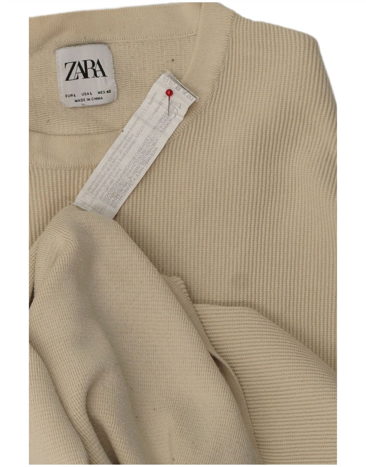 Zara Herre T-Shirt Top Stor Beige Bomuld