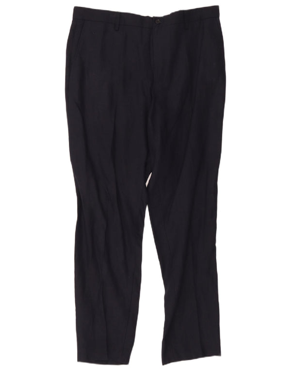 Zara Herre Lige Chino Bukser EU 44 Large W34 L28 Navy Blue Linen