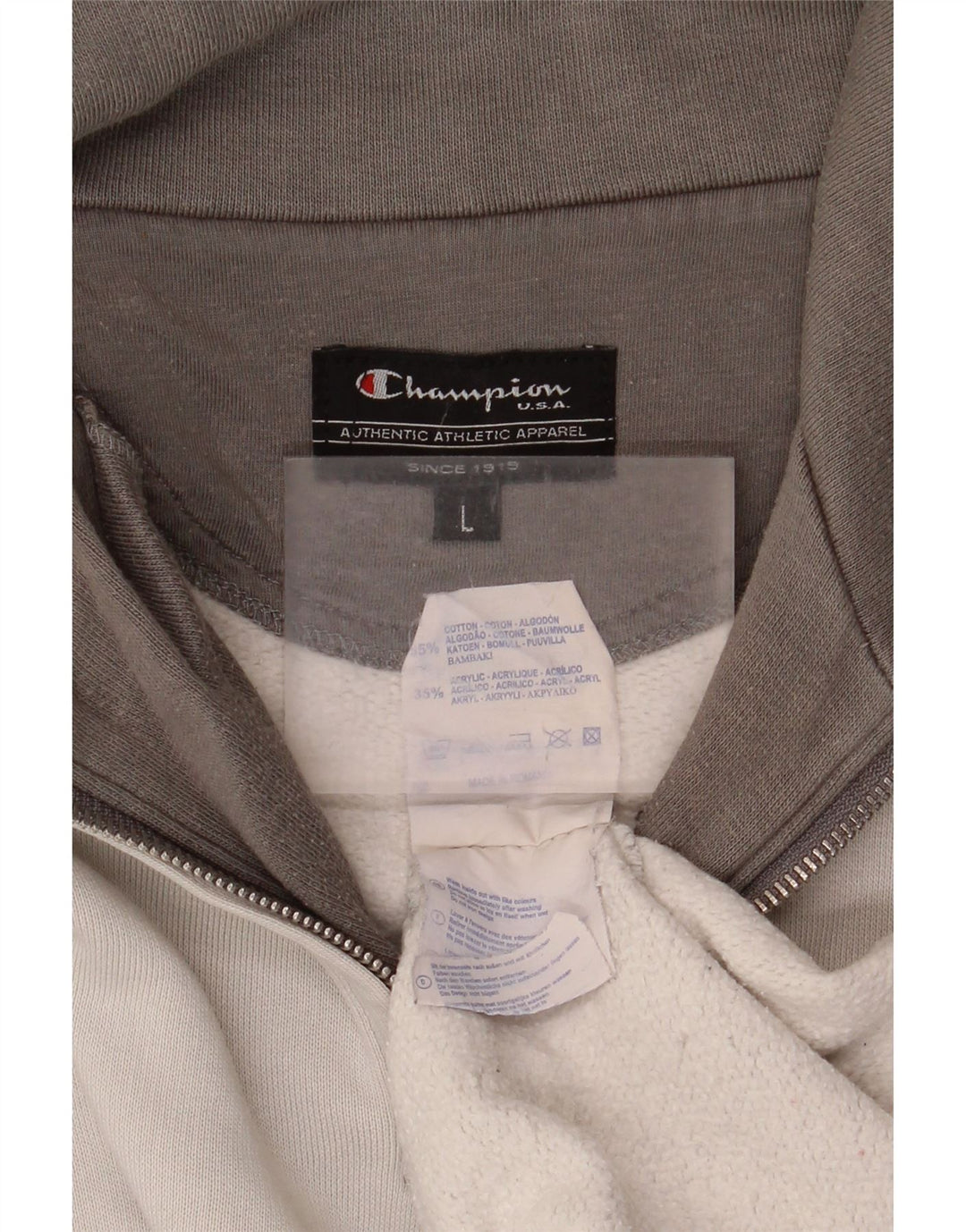 Champion Herre Grafisk Zip Neck Sweatshirt Jumper Stor Grå Bomuld