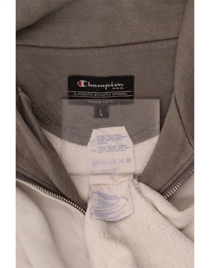 Champion Herre Grafisk Zip Neck Sweatshirt Jumper Stor Grå Bomuld