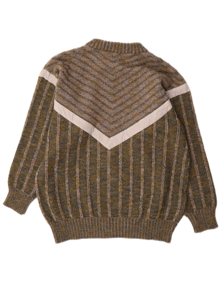 Vintage herre rund hals sweater mellemgrøn stribet