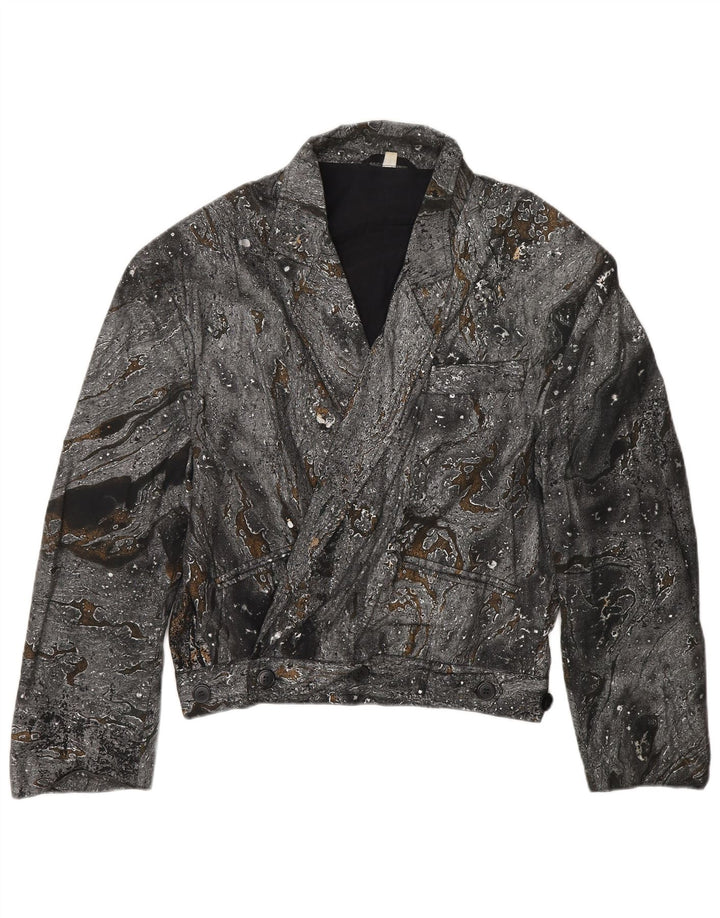 Vintage Herre Crop Bomber Jacket EU 48/50 Medium Grey Flecked