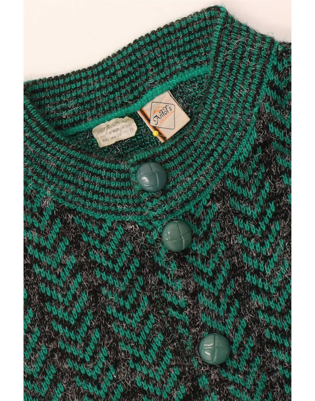 Vintage Herre Regular Fit Cardigan Sweater Medium Grøn Chevron Akryl