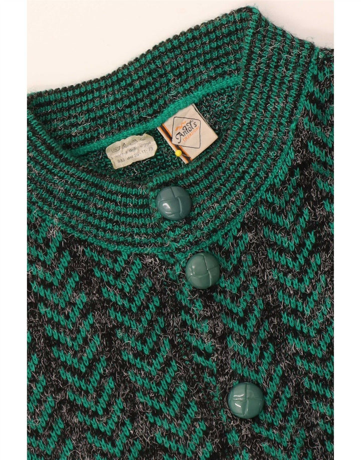 Vintage Herre Regular Fit Cardigan Sweater Medium Grøn Chevron Akryl