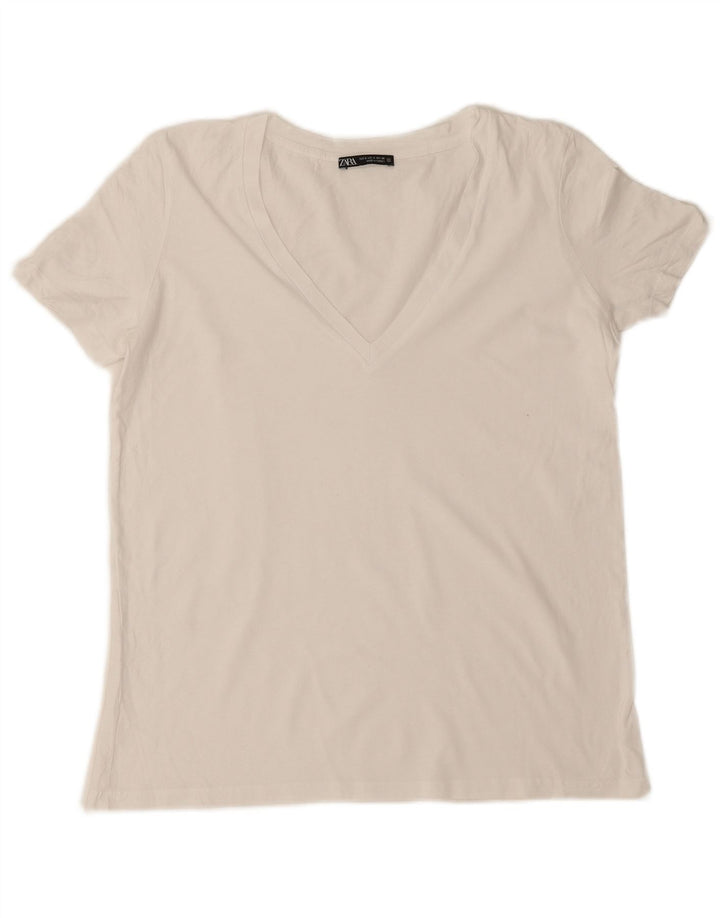 Zara Dame T-Shirt Top UK 10 Small White