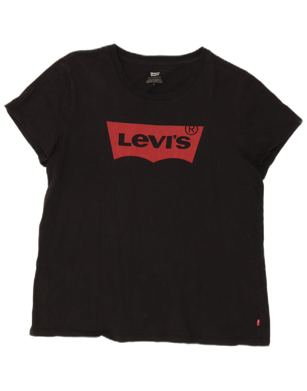 Levi's Dame Oversized grafisk T-shirt Top UK 14 Medium Sort Bomuld