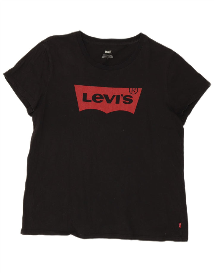 Levi's Dame Oversized grafisk T-shirt Top UK 14 Medium Sort Bomuld