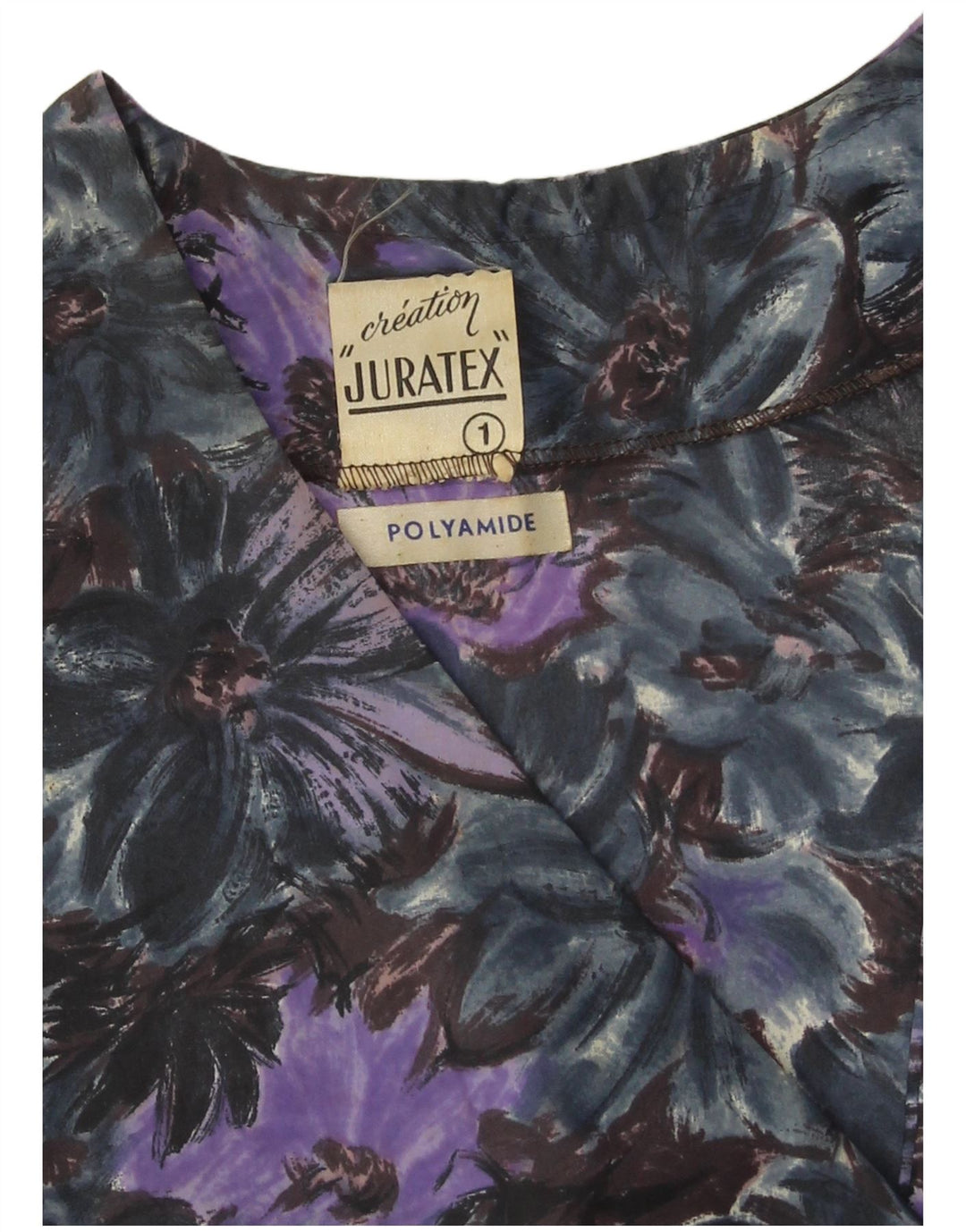 Vintage overfrakke til kvinder UK 14 Medium Purple Floral Polyamid